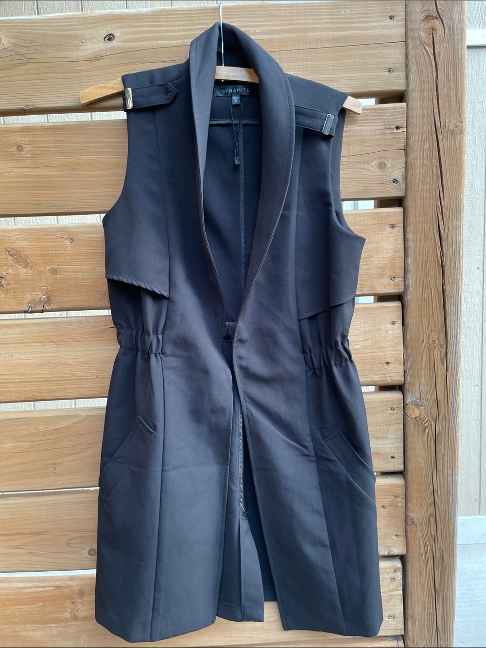 Dynamite Black Sleeveless Trench Vest with Shawl Collar